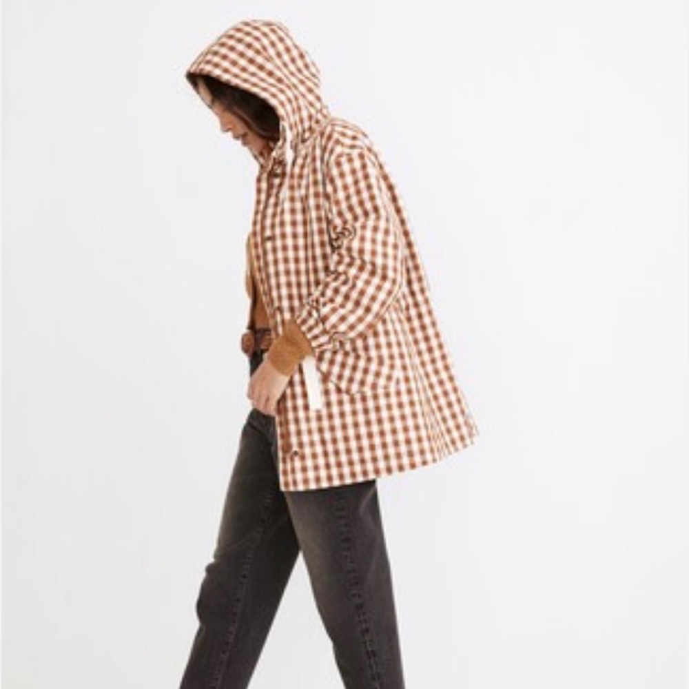 Madewell Tan and Cream Checkered gingham raincloud rain coat Jacket - Picture 3 of 10